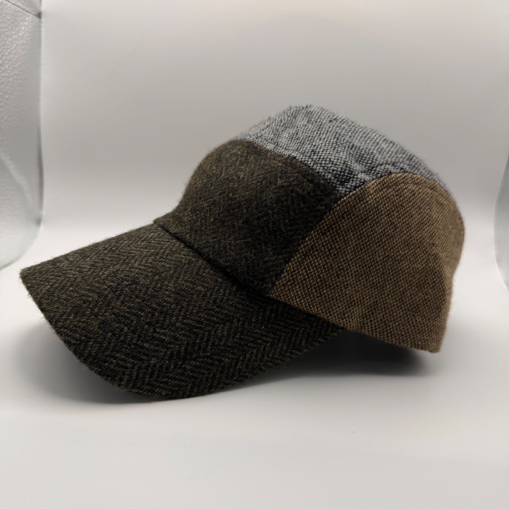 Scala Pronto Olive Brown Herringbone Tweed Wool Blend Adjustable 5 Panel Cap